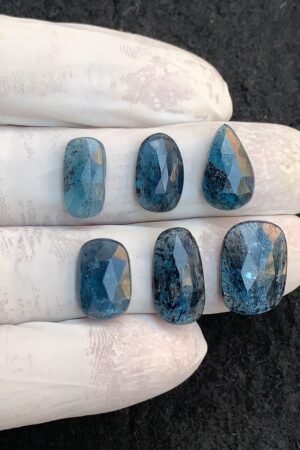 Natural Teal Green Kyanite Gemstone Rose Cut Fancy Shape Cabochon High Quality Loose Gemstones For Jewelry Making 14-18 MM Size 6 Pcs V4534