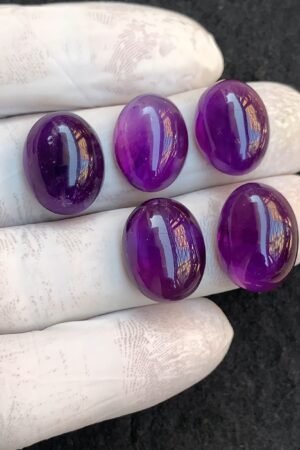 Natural Amethyst Gemstone Smooth Oval Shape Cabochon High Quality Loose Gemstones For Jewelry Making 16-19 MM Size 5 Pcs V4537