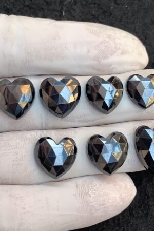 Natural Gunmetal Gemstone Rose Cut Heart Shape Cabochon High Quality Loose Gemstones For Jewelry Making 12-17 MM Size 7 Pcs V4539