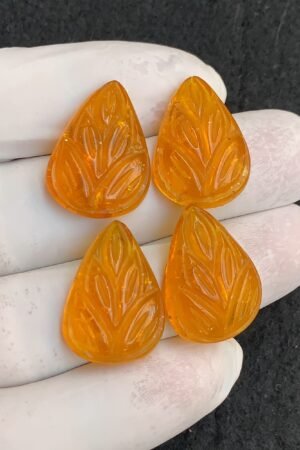 Natural Amber Gemstone Hand Carved Cut Pear Shape Cabochon High Quality Loose Gemstones For Jewelry Making 23x17 MM Size 2 Pair V4543