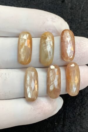 Natural Golden Sapphire Gemstone Rose Cut Oval Shape Cabochon Shape High Quality Loose Gemstones For Jewelry Making 20x8 MM Size 6 Pcs V4544