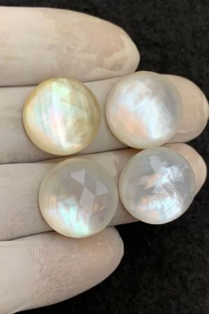 Natural Mother Of Pearl Doublet Gemstone Rose Cut Round Shape Cabochon High Quality Loose Gemstones For Jewelry Making 18 MM Size 4 Pcs V4585