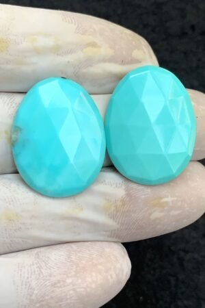 Natural Arizona Turquoise Gemstone Rose Cut Oval Shape Cabochon High Quality Loose Gemstones For Jewelry Making 26x20 MM Size 2 Pcs V4591