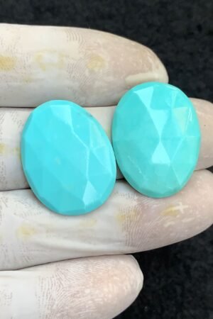 Natural Arizona Turquoise Gemstone Rose Cut Oval Shape Cabochon High Quality Loose Gemstones For Jewelry Making 26x20 MM Size 2 Pcs V4592