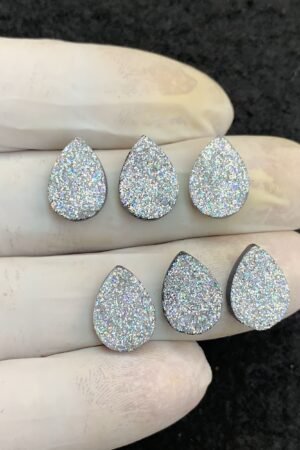 Titanium Druzy Gemstone Smooth Pear Shape Cabochon High Quality Loose Gemstones For Jewelry Making 14x10 MM Size 6 Pcs V4599