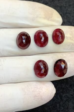 Natural Garnet Gemstone Rose Cut Oval Shape Cabochon High Quality Loose Gemstones For Jewelry Making 10-11 MM Size 5 Pcs V4600