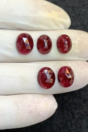 Natural Garnet Gemstone Rose Cut Oval Shape Cabochon High Quality Loose Gemstones For Jewelry Making 10-11 MM Size 5 Pcs V4601