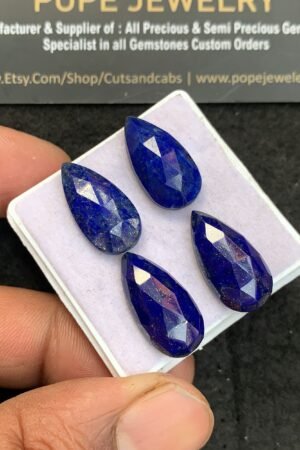 Natural Lapis Lazuli Gemstone Rose Cut Pear Shape Cabochon High Quality Loose Gemstones For Jewelry Making 20x10 MM Size 4 Pcs V4621
