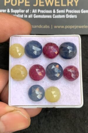 Natural Multi Sapphire Gemstone Rose Cut Round Shape Cabochon High Quality Loose Gemstones For Jewelry Making 8-10 MM Size 10 Pcs V4635