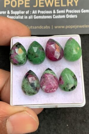 Natural Ruby Zoisite Gemstone Rose Cut Pear Shape Cabochon High Quality Loose Gemstone For Jewelry Making 13-14 MM Size 7 Pcs V4639