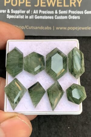 Natural Green Rutile Gemstone Step Cut Mix Shape Cabochon High Quality Loose Gemstone For Jewelry Making 10-18 MM Size 8 Pcs V4642