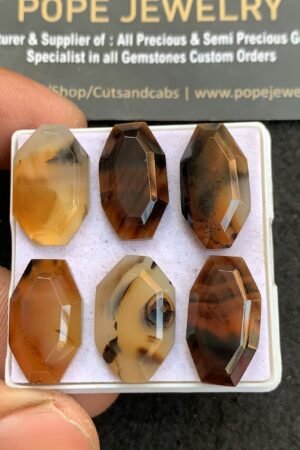Natural Montana Agate Gemstone Step Cut Fancy Shape Cabochon High Quality Loose Gemstones For Jewelry Making 18-20 MM Size 6 Pcs V4657