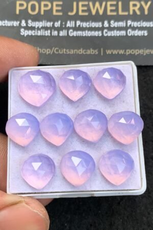 Natural Lavender Quartz Gemstone Rose Cut Heart Shape Cabochon High Quality Loose Gemstones For Jewelry Making 12-10 MM Size 10 Pcs V4665