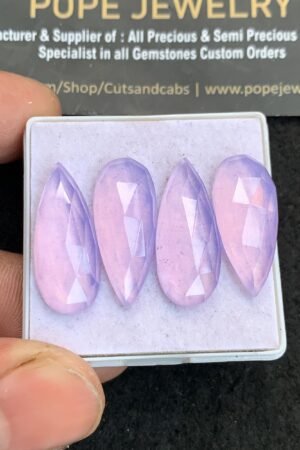 Natural Lavender Quartz Gemstone Rose Cut Pear Shape Cabochon High Quality Loose Gemstones For Jewelry Making 23-24  MM Size 4 Pcs V4669