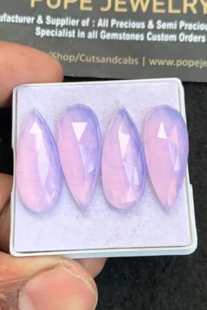 Natural Lavender Quartz Gemstone Rose Cut Pear Shape Cabochon High Quality Loose Gemstones For Jewelry Making 24-25 MM Size 4 Pcs V4670