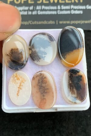 Natural Dendrite Agate Gemstone Smooth Oval Shape Cabochon High Quality Loose Gemstones For Jewelry Making 16-20 MM Size 6 Pcs V4724