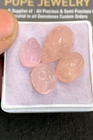 Natural Morganite Gemstone Hand Carved Mix Shape Cabochon High Quality Loose Gemstones For Jewelry Making 13-20 MM Size 4 Pcs V4932