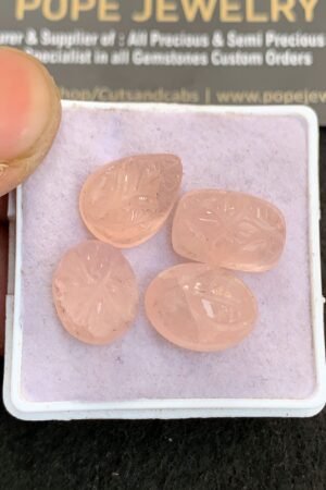 Natural Morganite Gemstone Hand Carved Mix Shape Cabochon High Quality Loose Gemstones For Jewelry Making 13-15 MM Size 4 Pcs V4933