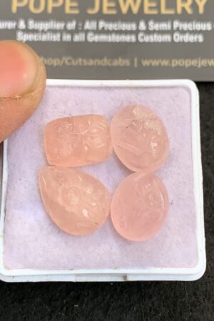 Natural Morganite Gemstone Hand Carved Mix Shape Cabochon High Quality Loose Gemstones For Jewelry Making 13-16 MM Size 4 Pcs V4934