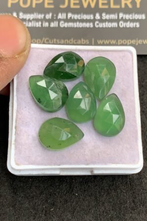Natural Serpentine Gemstone Rose Cut Pear Shape Cabochon High Quality Loose Gemstones For Jewelry Making 13-14 MM Size 6 Pcs V4935