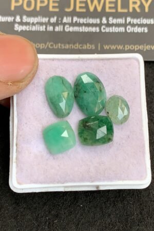 Natural Emerald Gemstone Rose Cut Fancy Shape Cabochon High Quality Loose Gemstones For Jewelry Making 9-13 MM Size 5 Pcs V4937