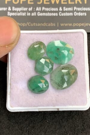 Natural Emerald Gemstone Rose Cut Fancy Shape Cabochon High Quality Loose Gemstones For Jewelry Making 10-14 MM Size 5 Pcs V4938