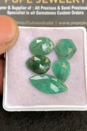 Natural Emerald Gemstone Rose Cut Mix Shape Cabochon High Quality Loose Gemstones For Jewelry Making 11-19 MM Size 5 Pcs V4939