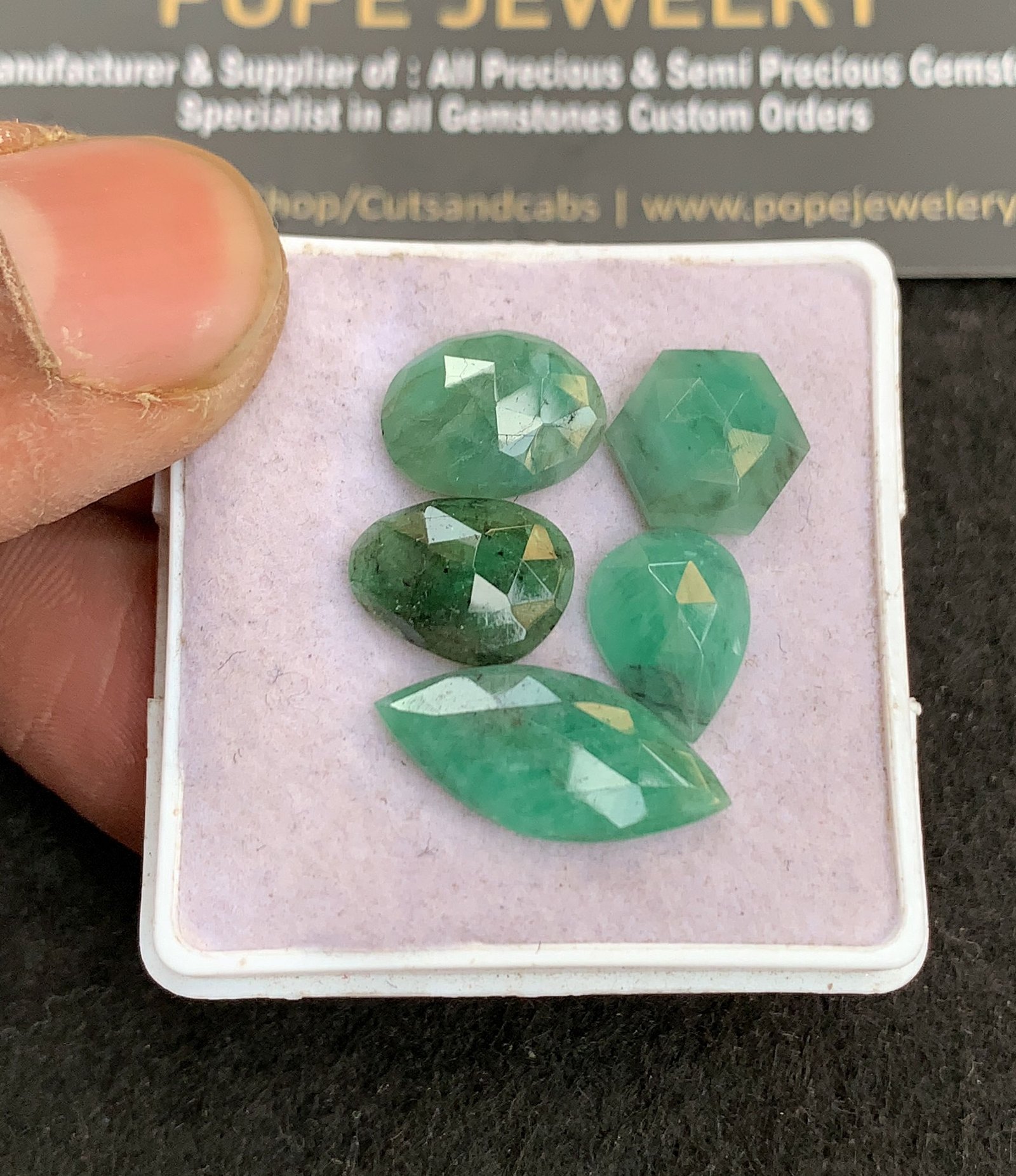 Natural Emerald Gemstone Rose Cut Mix Shape Cabochon High Quality Loose Gemstones For Jewelry Making 11-19 MM Size 5 Pcs V4939