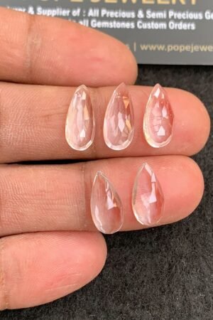 Natural Crystal Gemstone Rose Cut Pear Shape Cabochon High Quality Loose Gemstones For Jewelry Making 15-16 MM Size 5 Pcs V4940