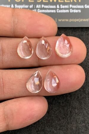 Natural Crystal Gemstone Rose Cut Pear Shape Cabochon High Quality Loose Gemstones For Jewelry Making 13-14 MM Size 5 Pcs V4942
