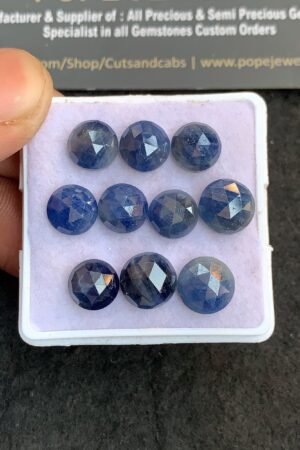 Natural Blue Sapphire Gemstone Rose Cut Round Shape Cabochon High Quality Loose Gemstones For Jewelry Making 8-9 MM Size 10 Pcs V4756
