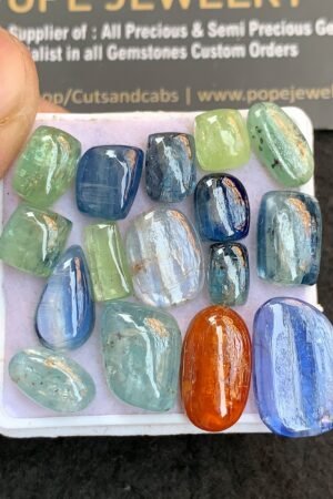 Natural Multi Kyanite Gemstone Smooth Mix Shape Cabochon High Quality Loose Gemstones For Jewelry Making 7-16 MM Size 16 Pcs V4767