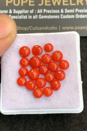 Natural Red Coral Gemstone Smooth Round Shape Cabochon High Quality Loose Gemstones For Jewelry Making 5-6 MM Size 20 Pcs V4782