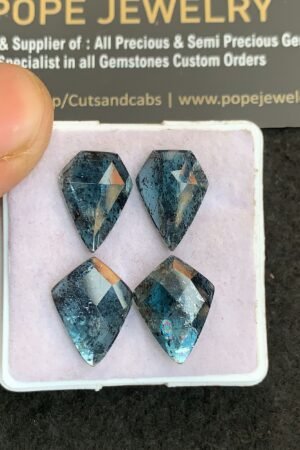 Natural Teal Green Kyanite Gemstone Rose Cut Fancy Shape Cabochon High Quality Loose Gemstones For Jewelry Making 15-16 MM Size 4 Pcs V4795