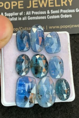 Natural Teal Green Kyanite Gemstone Rose Cut Fancy Shape Cabochon High Quality Loose Gemstones For Jewelry Making 12-17 MM Size 9 Pcs V4796