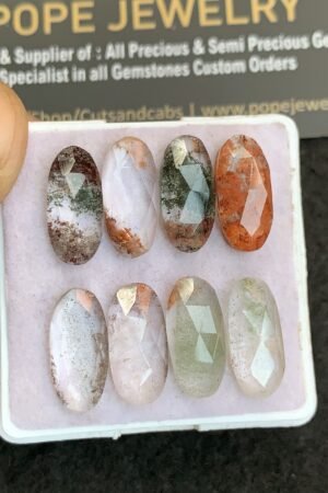 Natural Herkimer Lodolite Gemstone Rose Cut Oval Shape Cabochon High Quality Loose Gemstones For Jewelry Making 15x7 MM Size 8 Pcs V4797