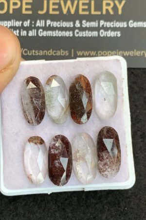 Natural Herkimer Lodolite Gemstone Rose Cut Oval Shape Cabochon High Quality Loose Gemstones For Jewelry Making 14-15 MM Size 8 Pcs V4798