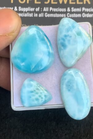 Natural Larimar Gemstone Smooth Mix Shape Cabochon High Quality Loose Gemstones For Jewelry Making 15-24 MM Size 4 Pcs V4801