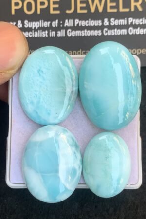 Natural Larimar Gemstone Smooth Oval Shape Cabochon High Quality Loose Gemstones For Jewelry Making 19-27 MM Size 4 Pcs V4802