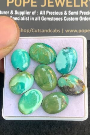 Natural Tibetan Turquoise Gemstone Smooth Oval Shape Cabochon High Quality Loose Gemstones For Jewelry Making 11-14 MM Size 8 Pcs V4803