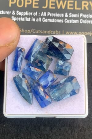 Natural Blue Kyanite Gemstone Rose Cut Mix Shape Cabochon High Quality Loose Gemstones For Jewelry Making 7-16 MM Size 10 Pcs V4806