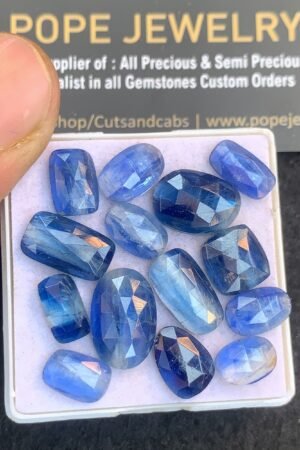 Natural Blue Kyanite Gemstone Rose Cut Mix Shape Cabochon High Quality Loose Gemstones For Jewelry Making 9-14 MM Size 14 Pcs V4807