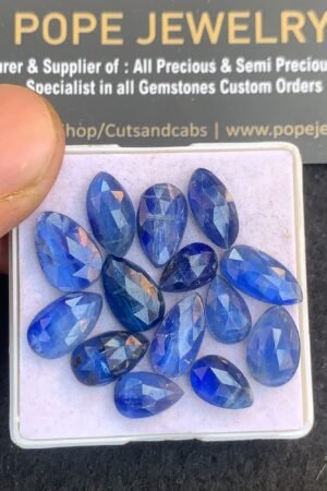 Natural Blue Kyanite Gemstone Rose Cut Mix Shape Cabochon High Quality Loose Gemstones For Jewelry Making 9-12 MM Size 14 Pcs V4808