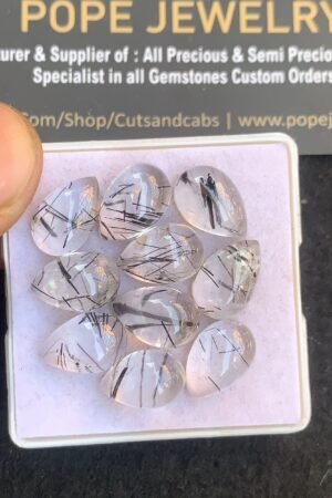 Natural Black Rutile Gemstone Smooth Pear Shape Cabochon High Quality Loose Gemstones For Jewelry Making 12x8 MM Size 10 Pcs V4810
