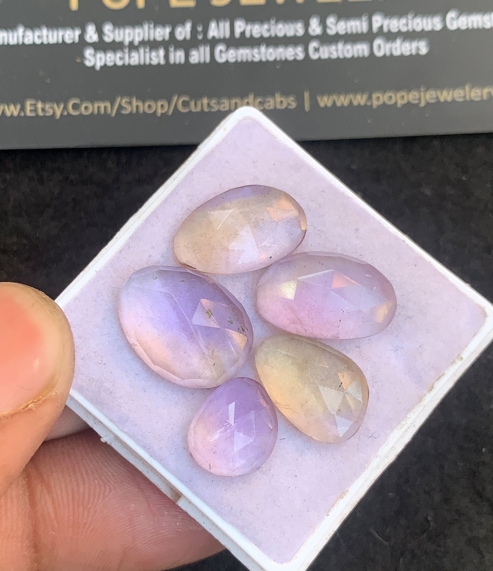 Natural Ametrine Gemstone Rose Cut Fancy Shape Cabochon High Quality Loose Gemstones For Jewelry Making 11-16 MM Size 5 Pcs V4820 - Image 2