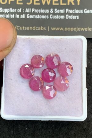 Natural Thailand Pink Sapphire Gemstone Rose Cut Round Shape Cabochon High Quality Loose Gemstones For Jewelry Making 6-7 MM Size 8 Pcs V4848